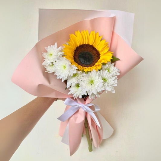 Ramo de 1 Girasol con maules blancos