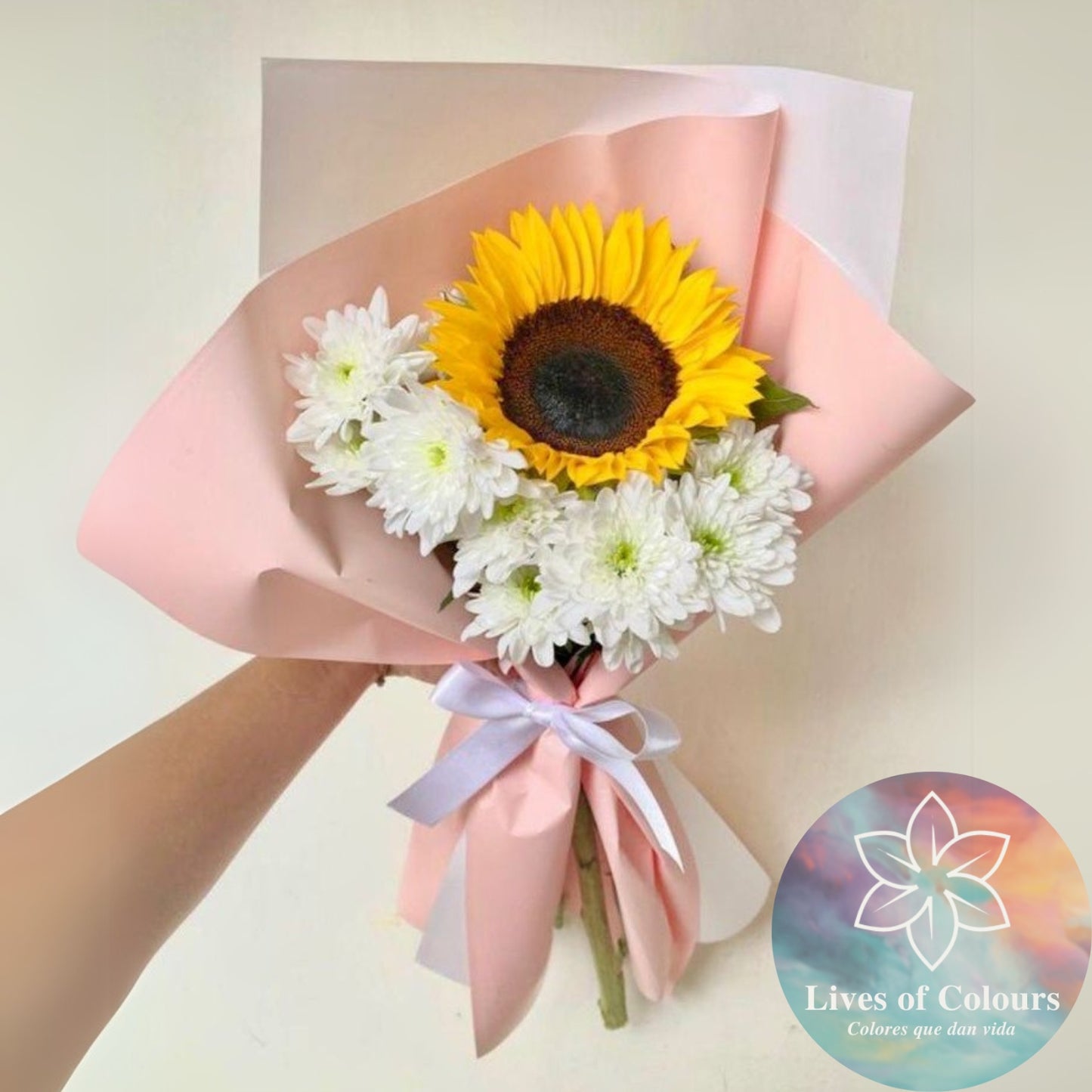 Ramo de 1 Girasol con maules blancos