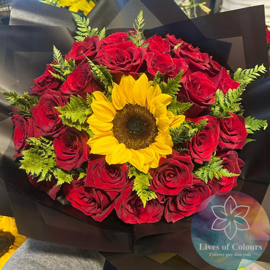 Ramo de Rosas con Girasol