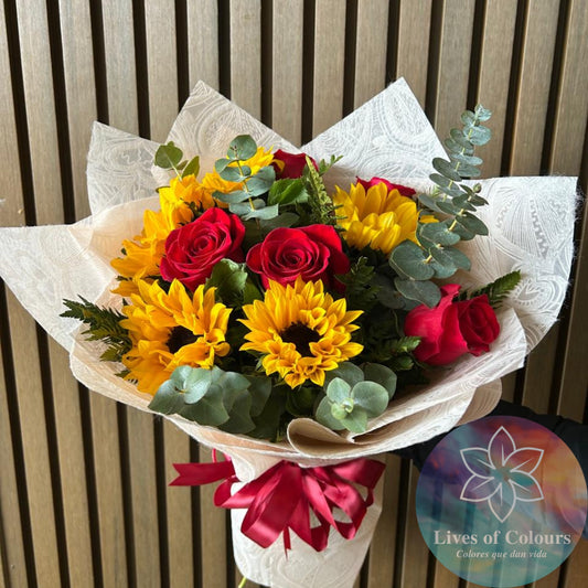 Ramo de 5 Girasoles y 5 Rosas