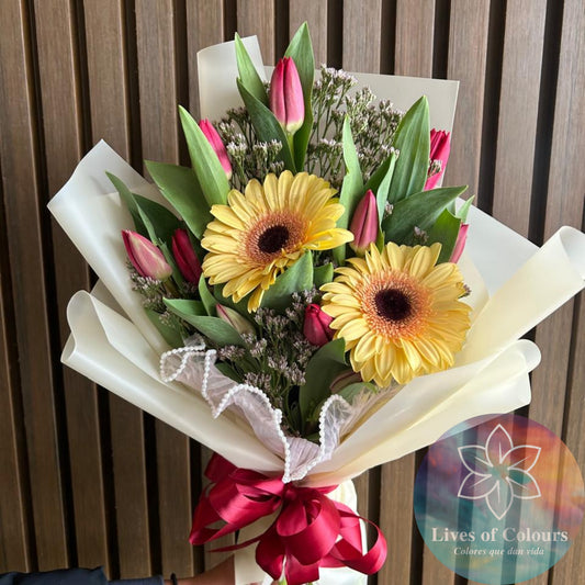 Ramo de 2 Gerberas con Tulipanes