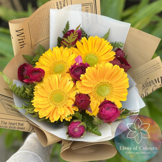 Ramo de 4 Gerberas con Ranunculos